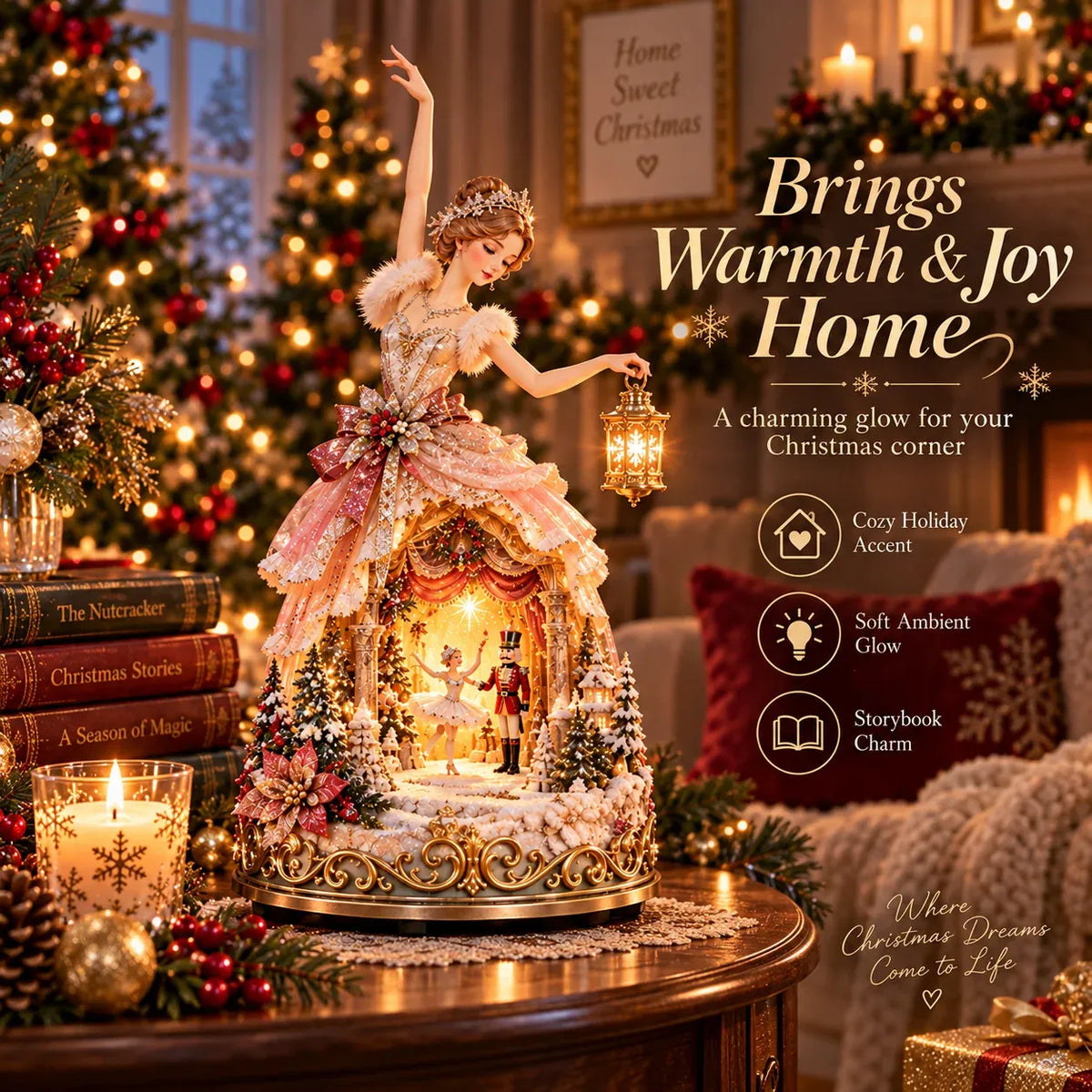 🩰  Winter Ballerina Story LampTM – Lighted Nutcracker Christmas Tabletop Decor
