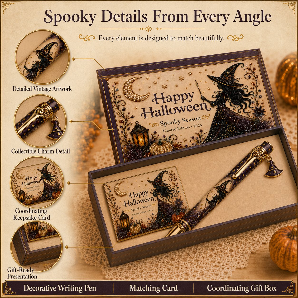 🎃 Halloween Whimsical Pen Gift Set | Decorative Pen, Keepsake Card & Luxury Gift Box, 3 Limited‑Edition Designs ✨