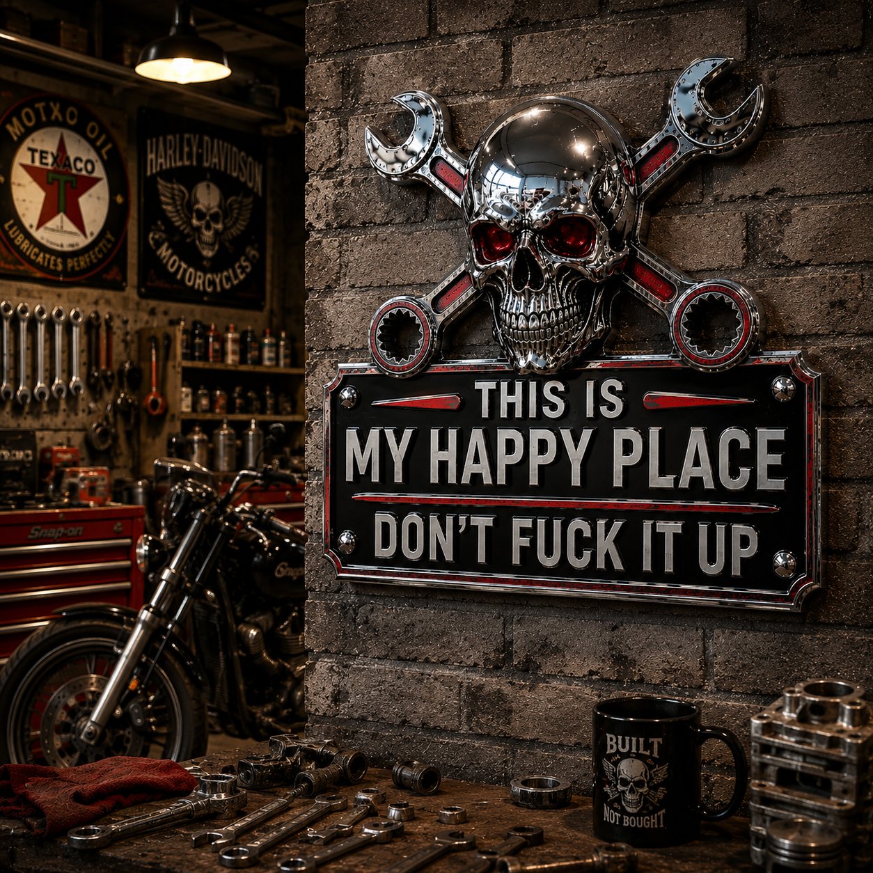 🔥Father's Day Special💀 "My Happy Place" Garage Wall Sign