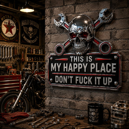 🔥Father's Day Special💀 "My Happy Place" Garage Wall Sign