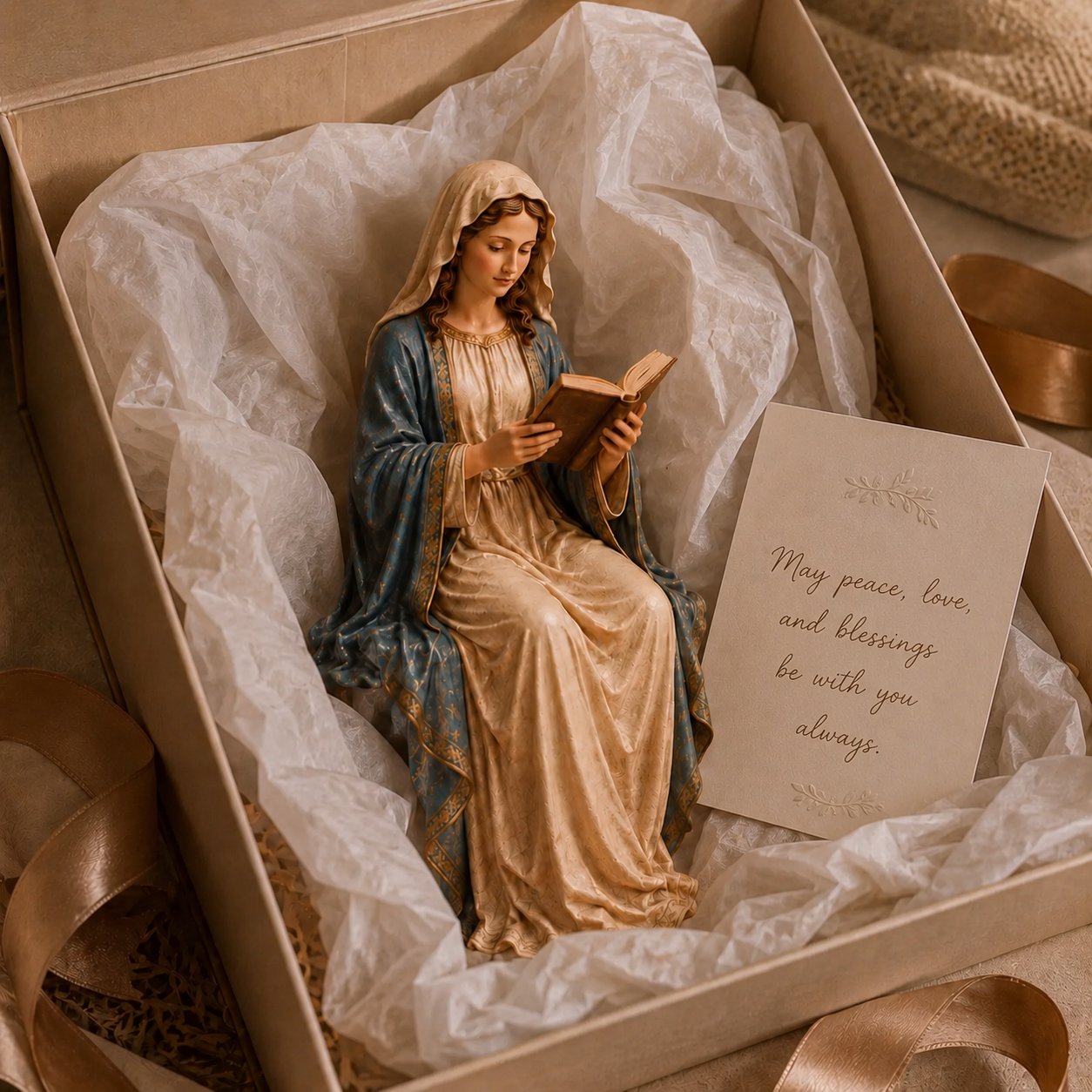 🎁Last Day 49% OFF 📖 Handcrafted Virgin Mary Reading Bookshelf Figure