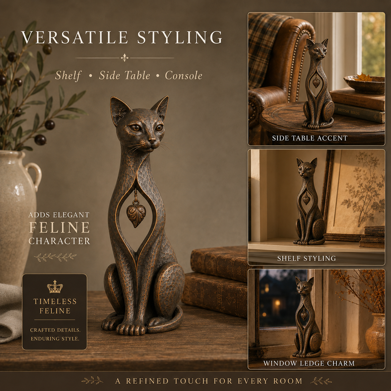 Heritage Heart Sphynx Sculpture – Vintage Iron Cat Accent