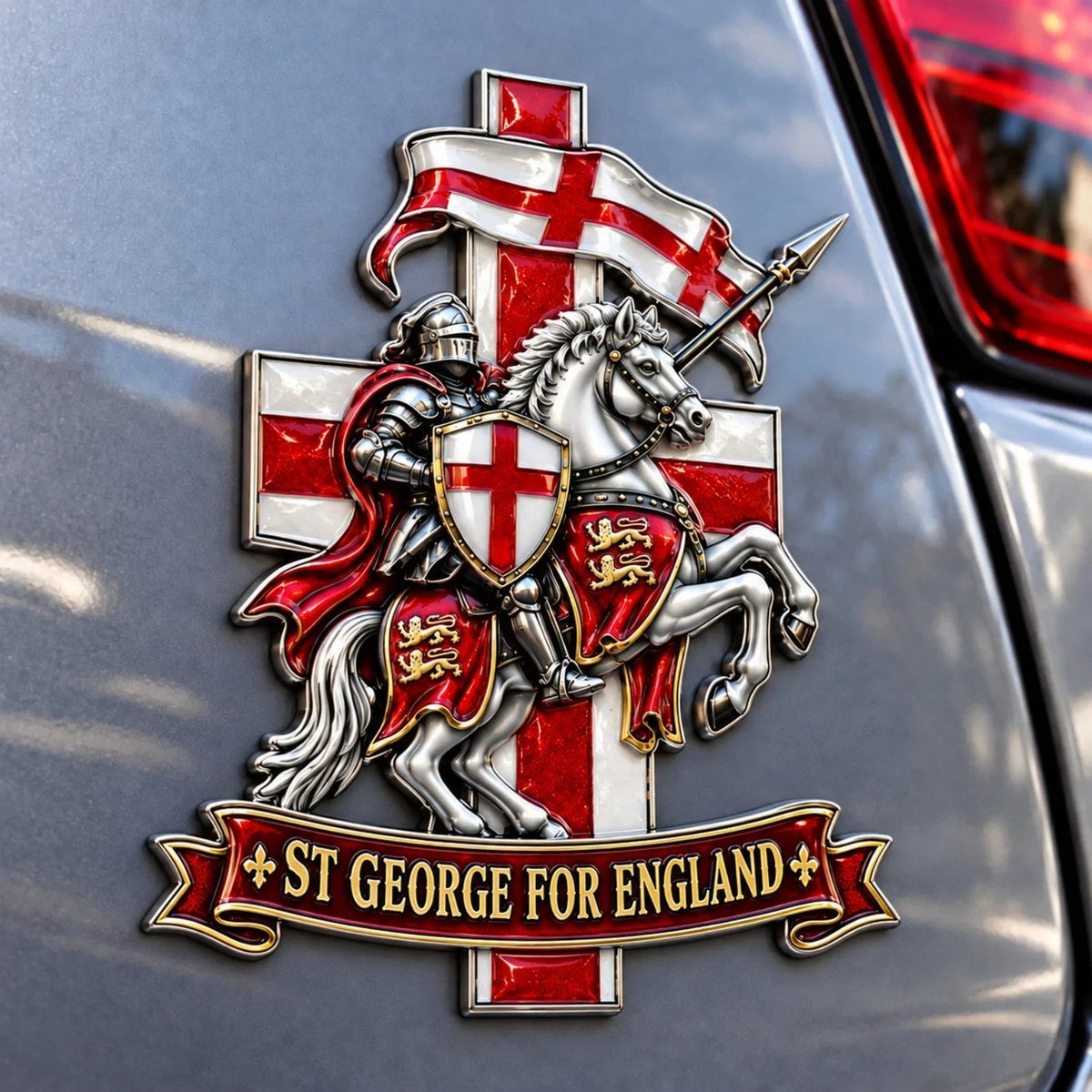 🛡️ St George for England Metal Car Emblem | Protection & Blessing Commemorative Badge