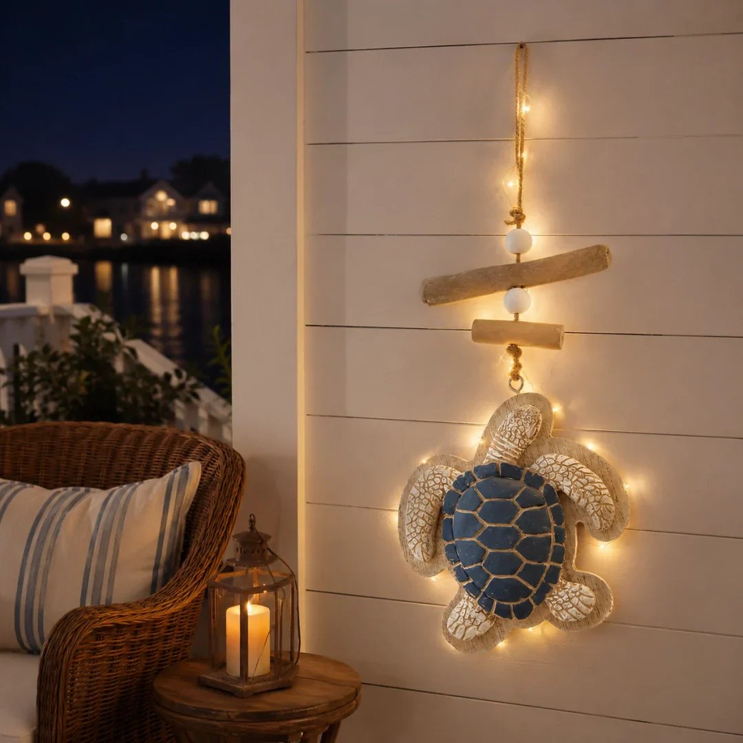 Lit Coastal Sea Turtle Hanging Wall Art | LED Lighted Turtle Wall Ornament