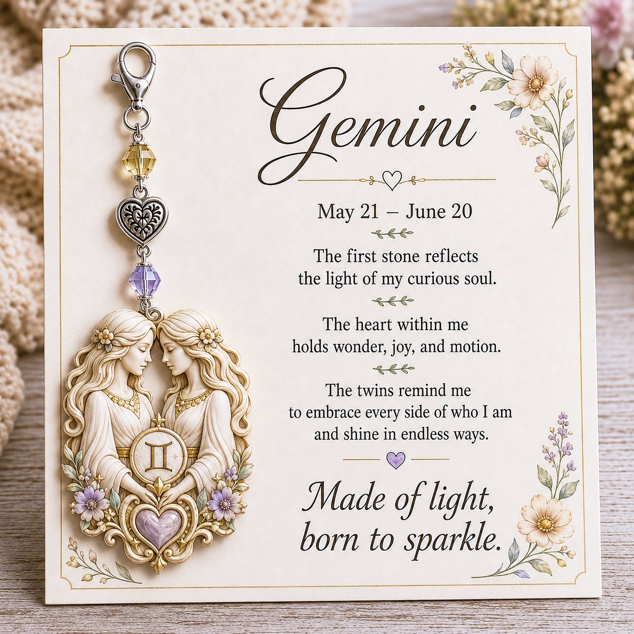 12 Zodiac Birthstone Charm Keepsake Card | Astrology Birthday Gift for Her