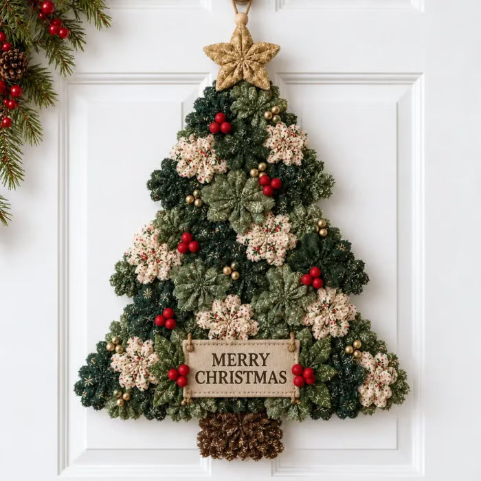 🎄✨Christmas Fabric Flower Door Hanging DIY Kit – Layered Holiday Décor