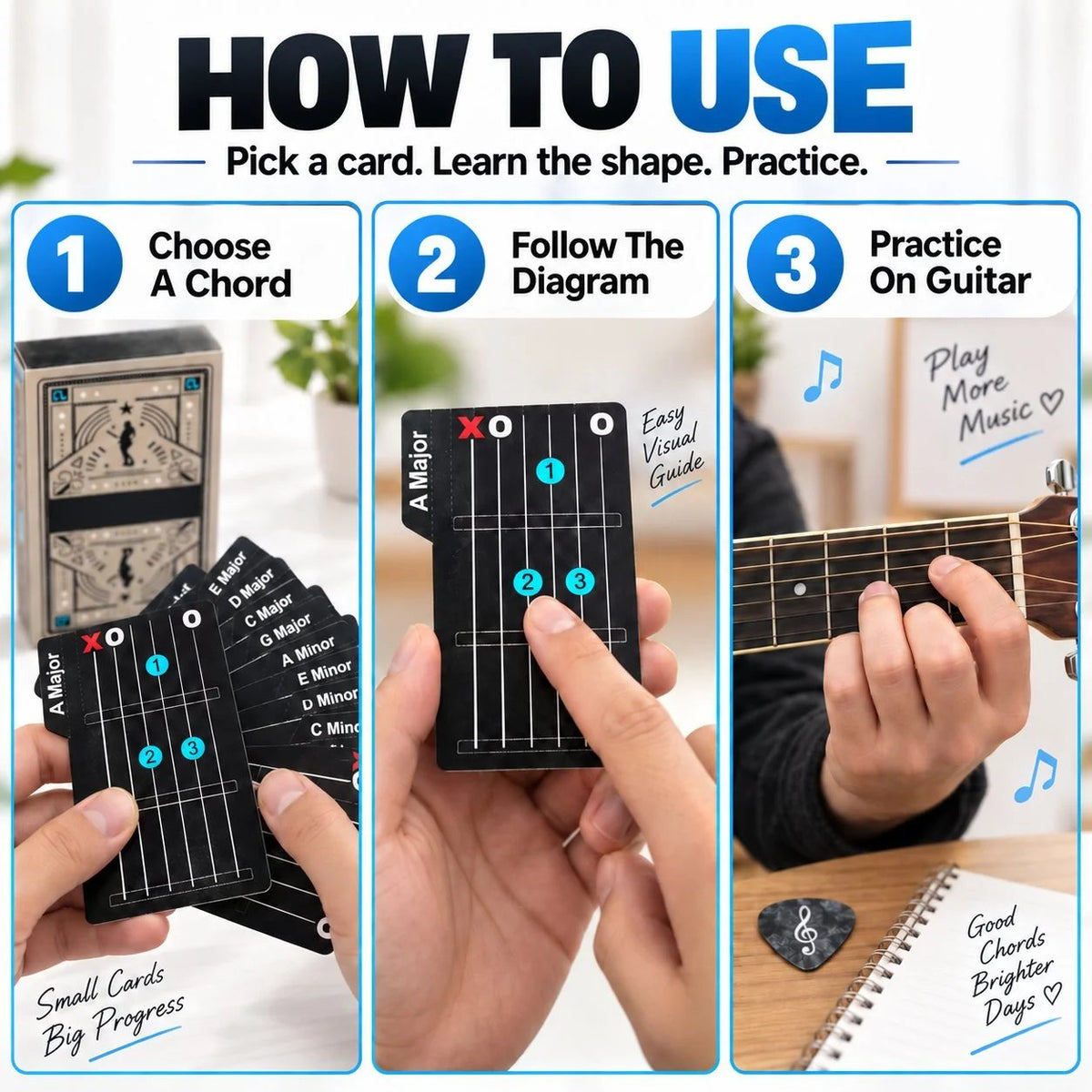 🎸✨15-Piece Guitar Chord Learning Cards