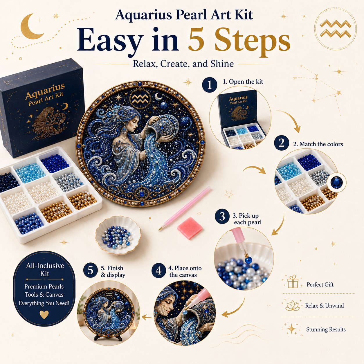 ✨ 12 Star Sign Pearl Mosaic Art Kit – Personalised Zodiac DIY Craft For Astrology Lovers