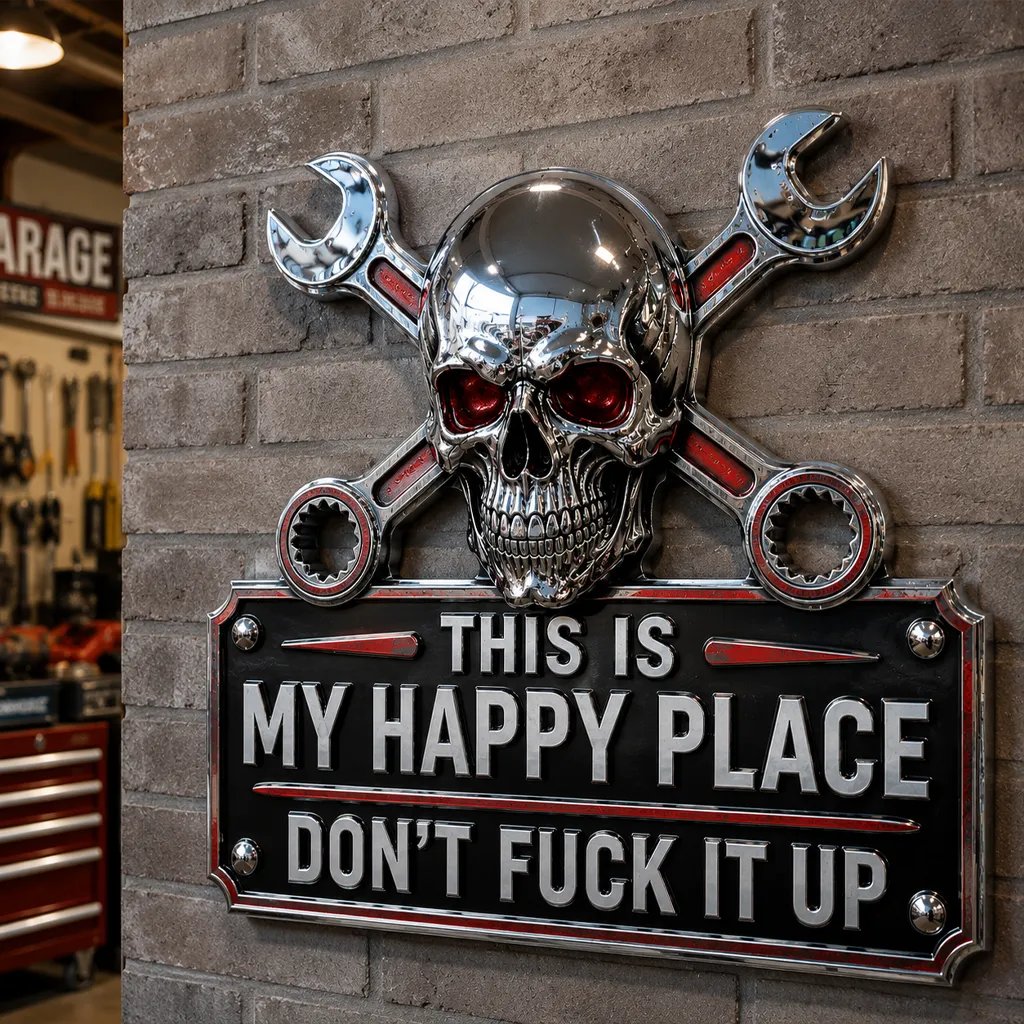 🔥Father's Day Special💀 "My Happy Place" Garage Wall Sign