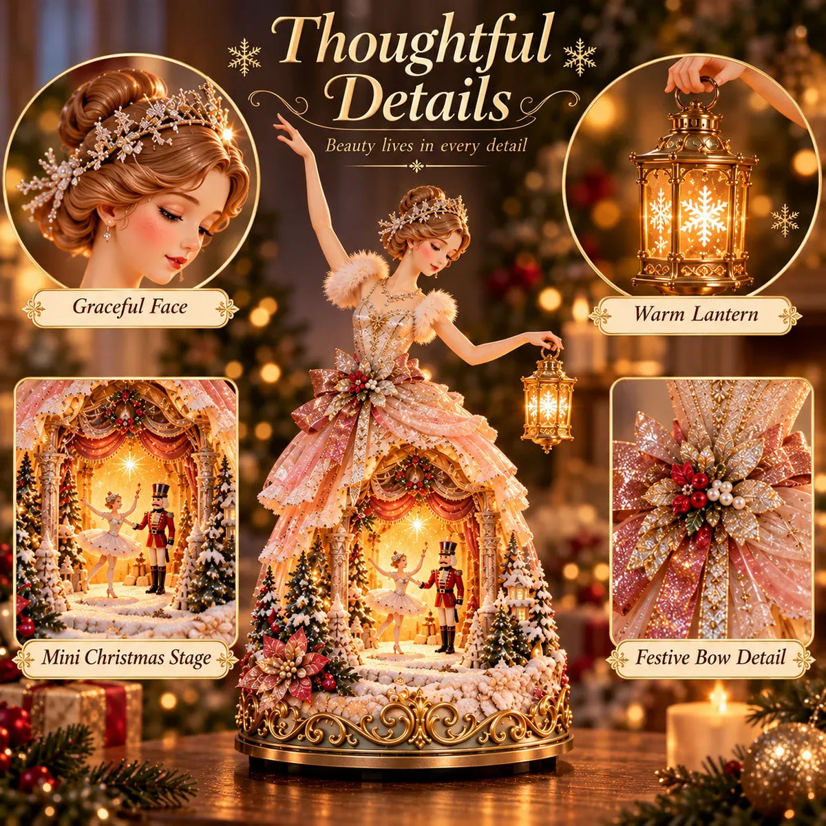 🩰  Winter Ballerina Story LampTM – Lighted Nutcracker Christmas Tabletop Decor