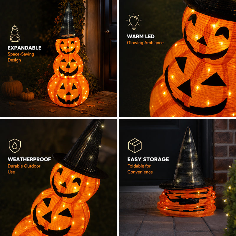 Illuminated Stacked Pumpkin Tower Plug-In Halloween Decor For Front Porch & Cottage Home