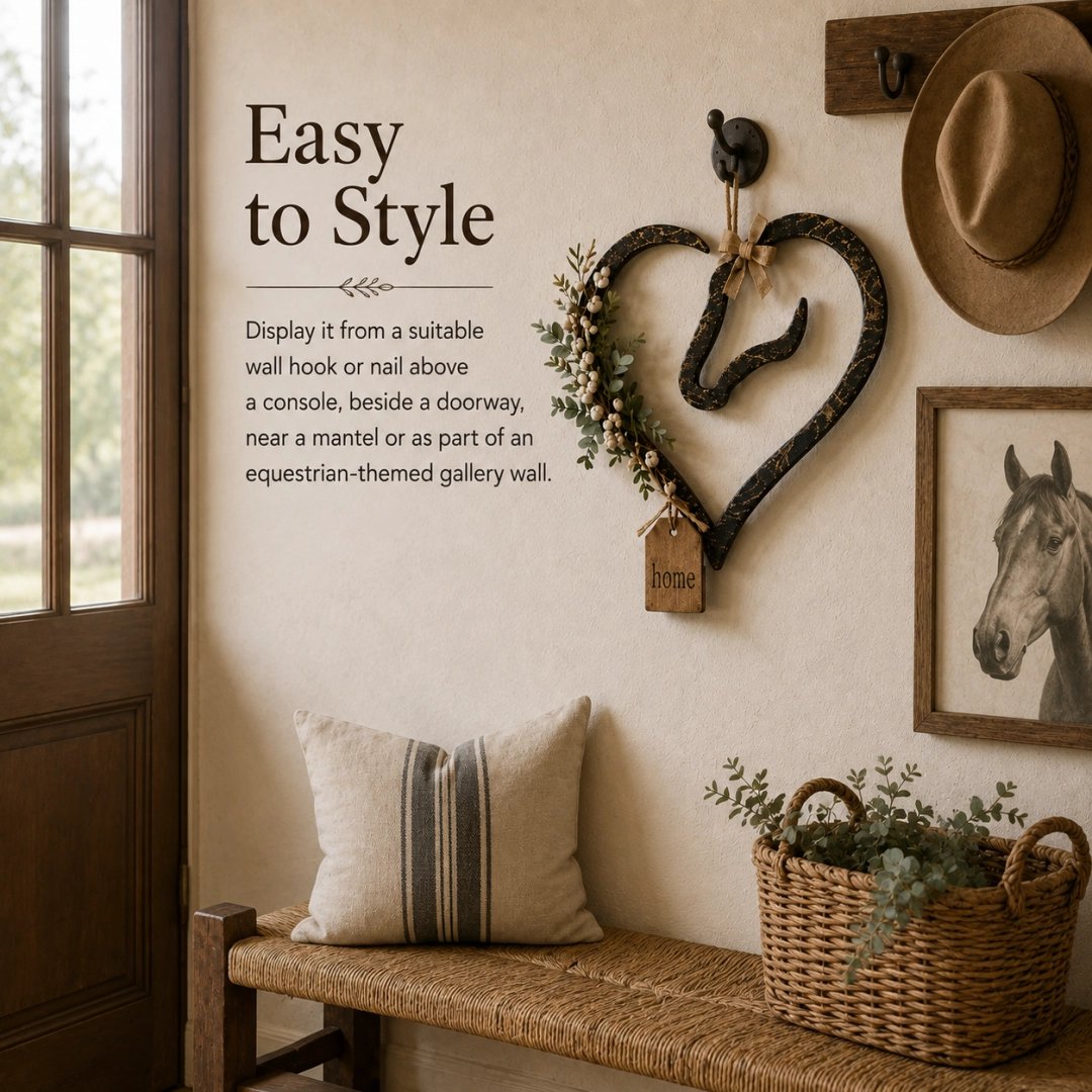 Rustic Horse Heart Wall Decor with Foliage – Farmhouse Equestrian Home Accessory