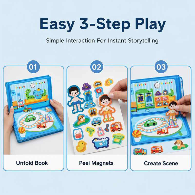 Kids Magnetic Quiet Book | Folding Educational Puzzle Activity Book For Boys & Girls